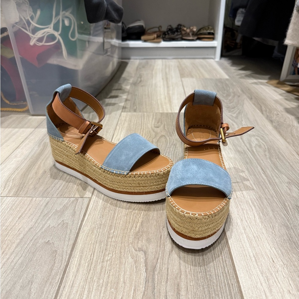 See By Chloe Light Blue Espadrille Wedges
